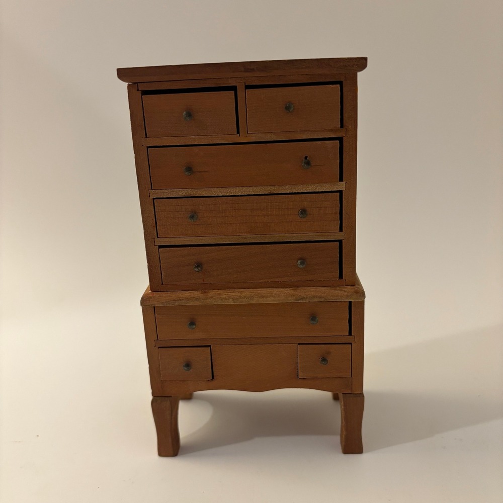VTG Shackman Dollhouse Miniature Wood Highboy Chest of Drawers Dresser 1:12